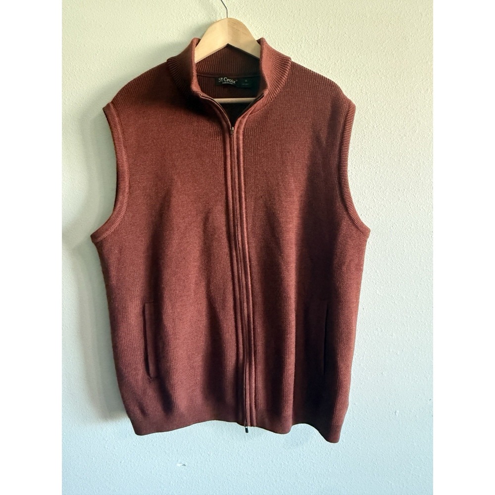 Vintage St. Croix 100% Wool Zip Front Sweater Vest Mauve Made in USA Mens XL